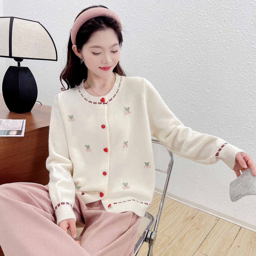 苏醒的乐园小樱桃针织春装开衫SXMY32919圆领百搭毛衣