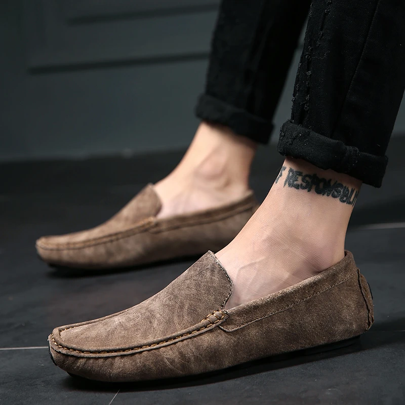 豆豆鞋男2025秋季新款韩版真皮透气懒人鞋一脚蹬软底磨砂英伦潮流