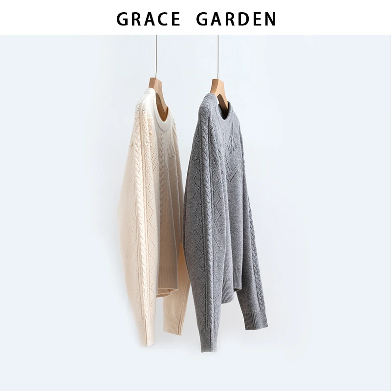 GRACE GARDEN【手摇花小衫！】圆领复古提花镂空针织衫ZZS5L0304