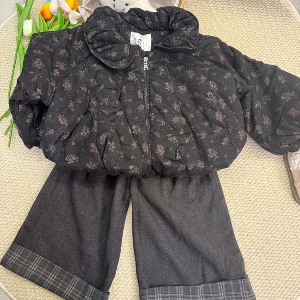 2025韩系碎花棉服女童
