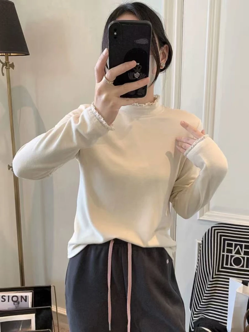 那简家2028秋冬百搭单品小立领女儿蕾丝花边德绒保暖亲肤打底衣