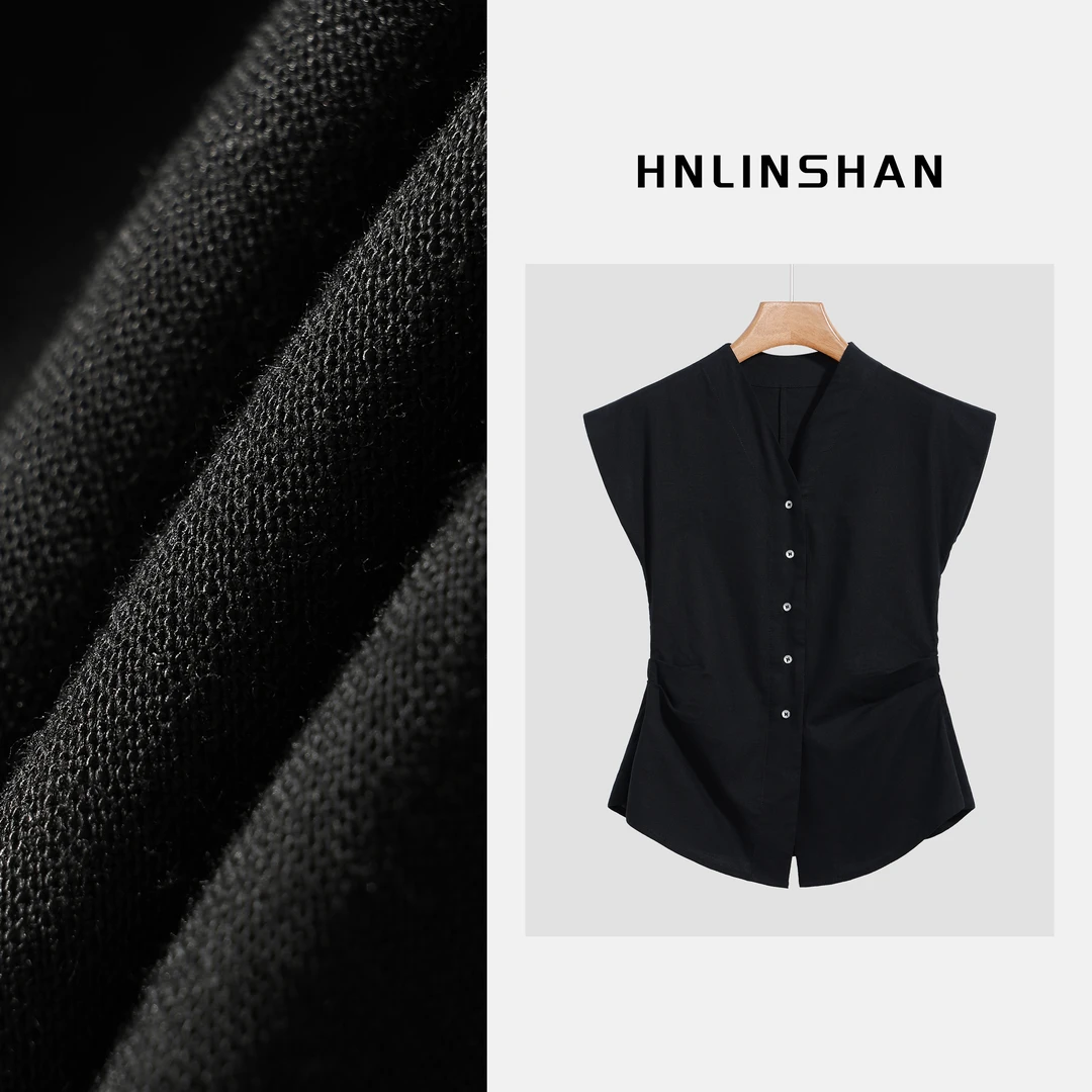 HNLINSHAN【纤束】高级感减龄收腰风马甲衬衫BXS10004