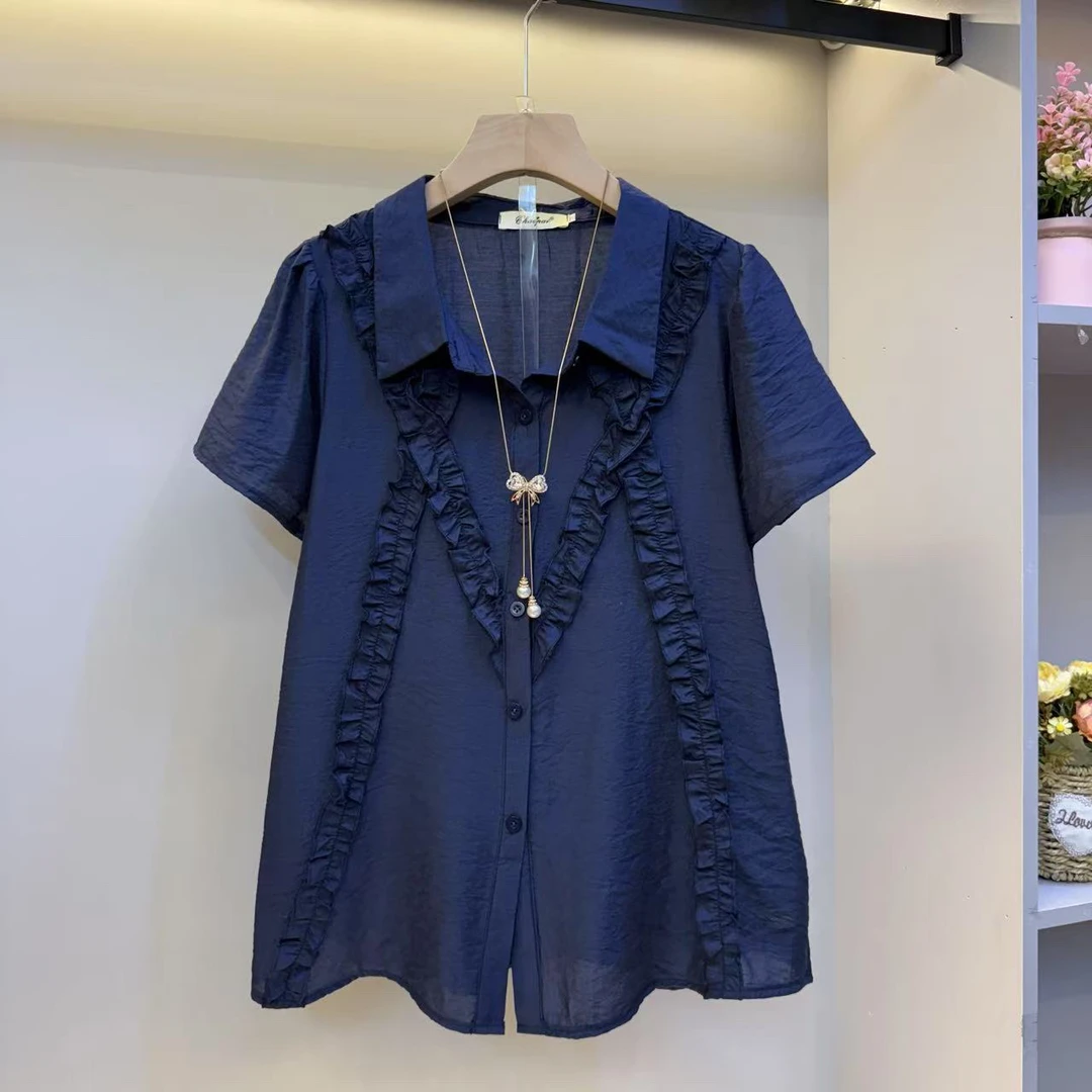 2025欧货时尚夏装新款洋气减龄木耳边高级感衬衫