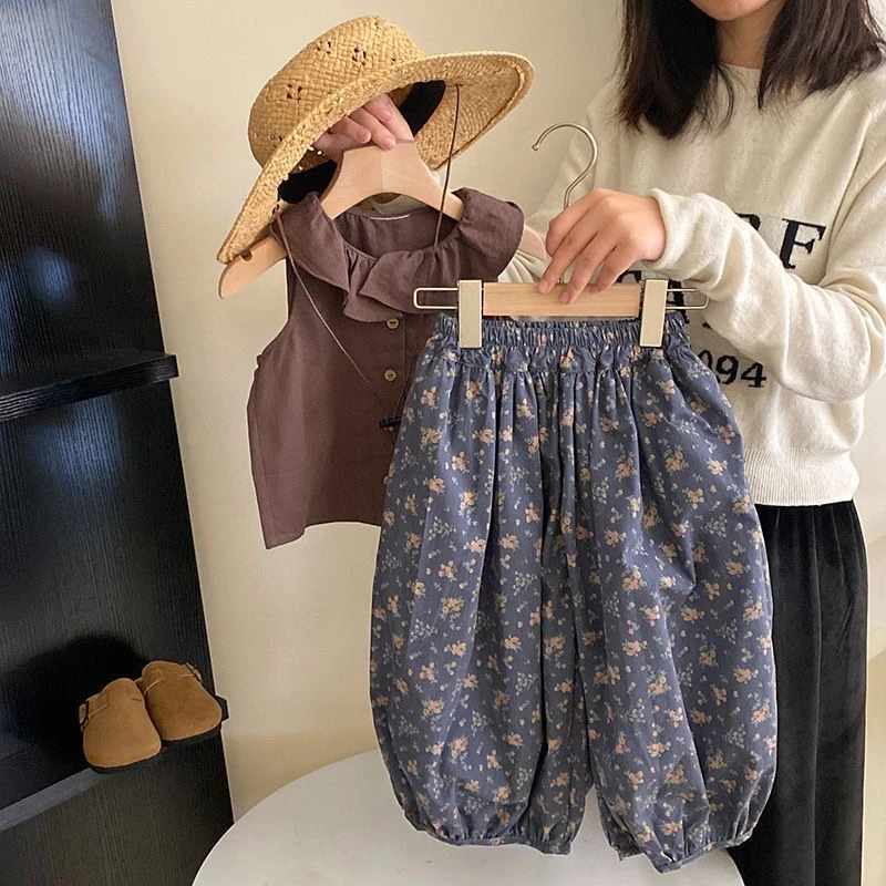 拉夏贝尔利祖熊女童森系套装夏季2025新款儿童宝宝洋气荷叶边背心