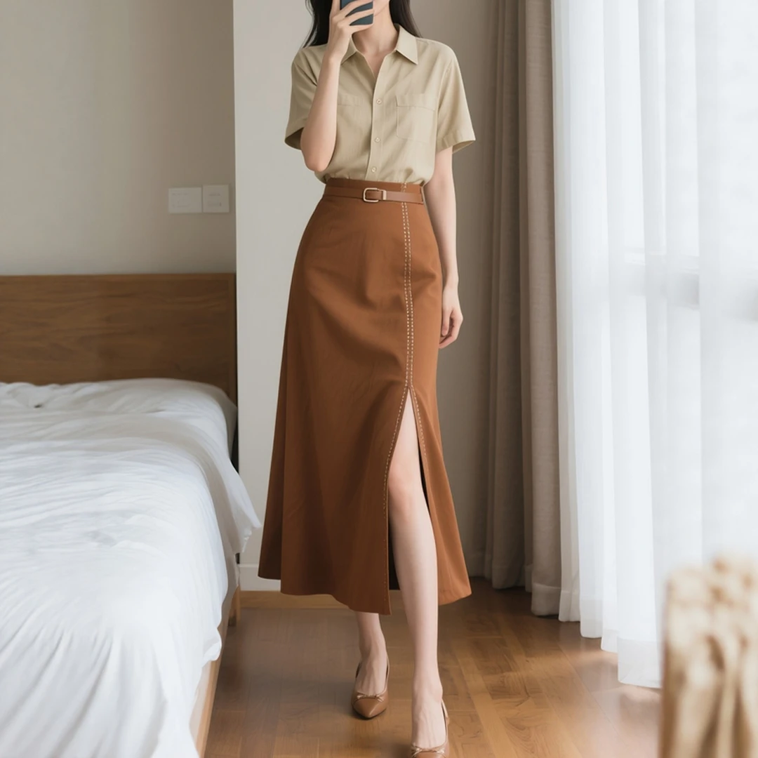 夏季新款女装时尚穿搭衬衫两件套装半身裙子通勤气质显瘦法式女生