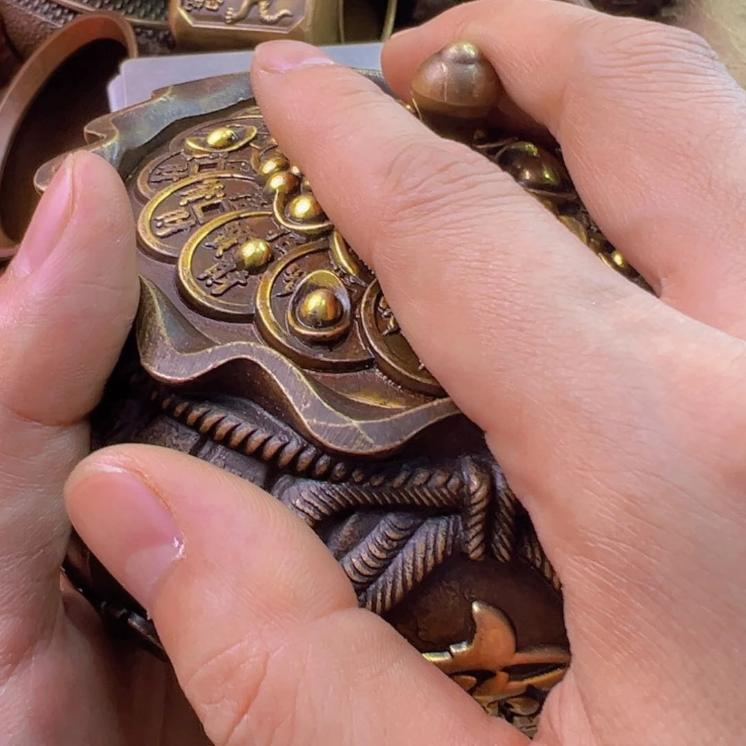 原矿风磨铜带盖烟灰缸