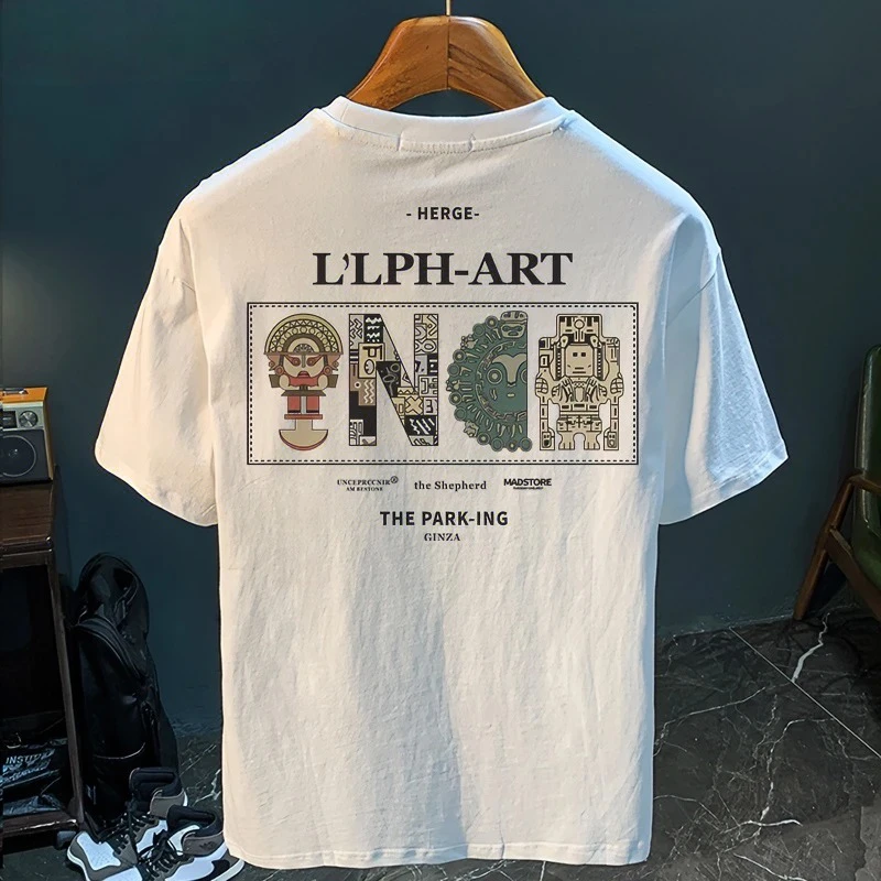 短袖T恤男百搭休闲体恤时尚印花设计感潮流纯棉修身情侣款打底衫