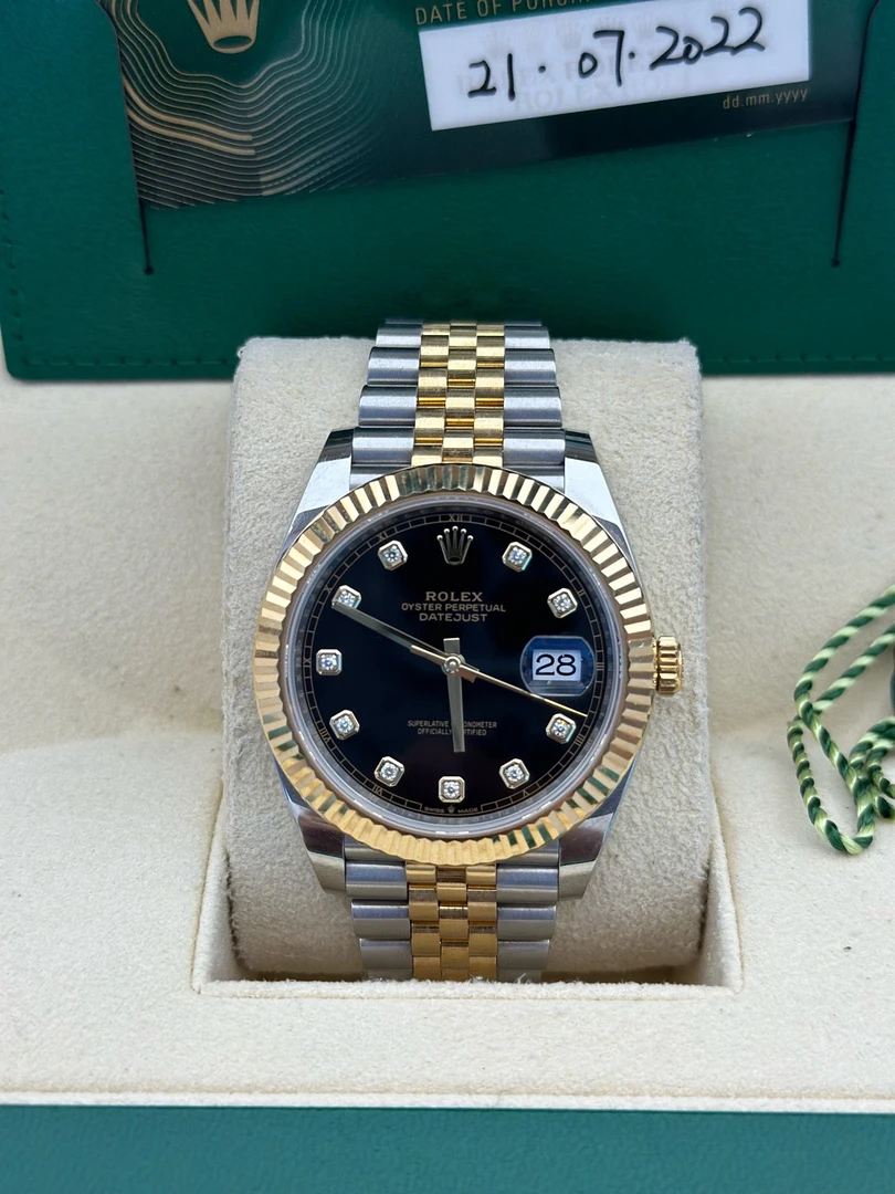99新 Rolex/劳力士 126333日志型自动机械男表41mm间金黑盘狗牙圈
