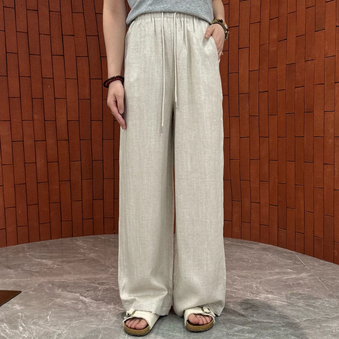 宿慕SUMU 夏季亚麻阔腿裤2025新5-24时尚百搭宽松休闲长裤3271