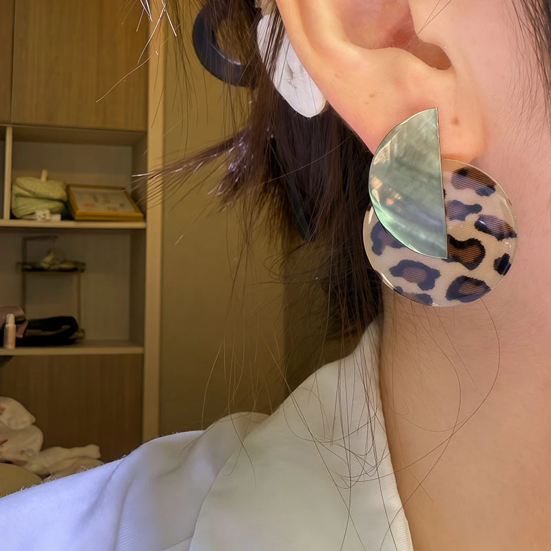 非金属亚克力耳饰 豹纹耳环几何贝壳耳钉女气拼色复古欧美风耳饰