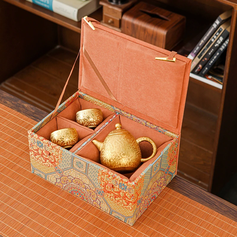 七彩鎏金户外便携式旅行茶具套装功夫泡茶壶快客杯一壶两杯