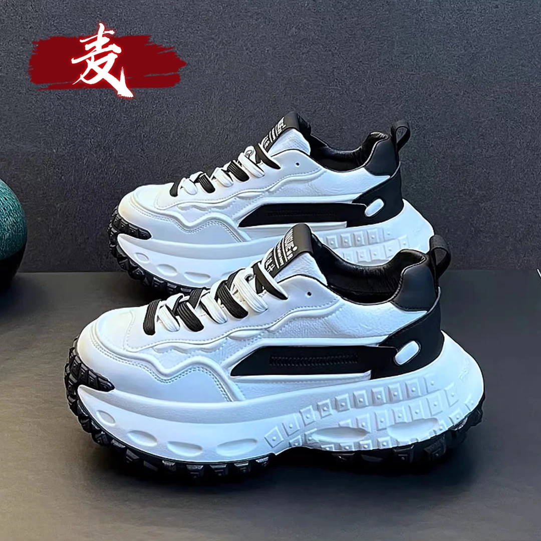 欧洲站男鞋2025新款春季休闲百搭高级感轮胎厚底运动内增高老爹鞋