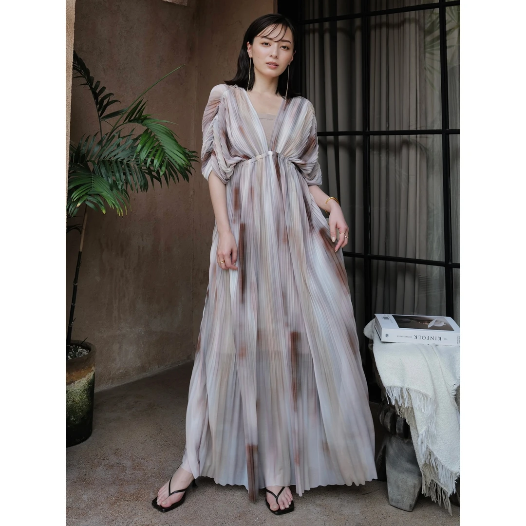 【MonTendre】夏季新款 A 气质显瘦长裙优雅晕染风琴褶皱连衣裙