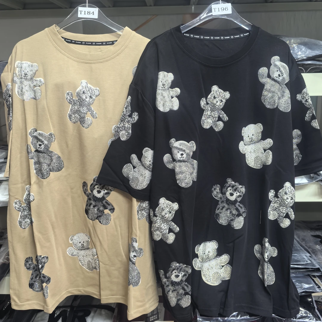 184-196  满印小熊烫钻圆领t恤
