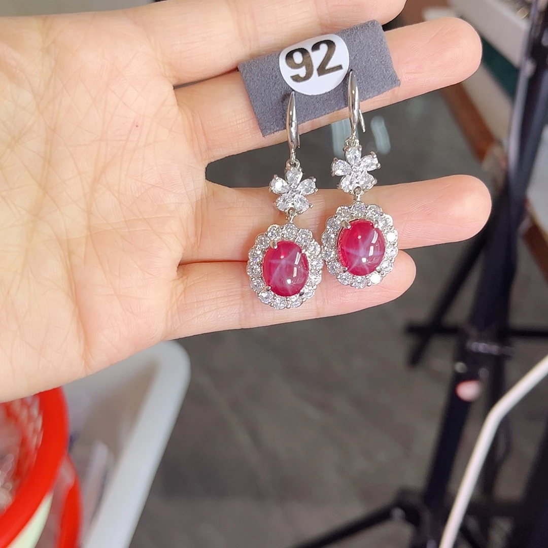 银S925镶嵌耳饰红宝石