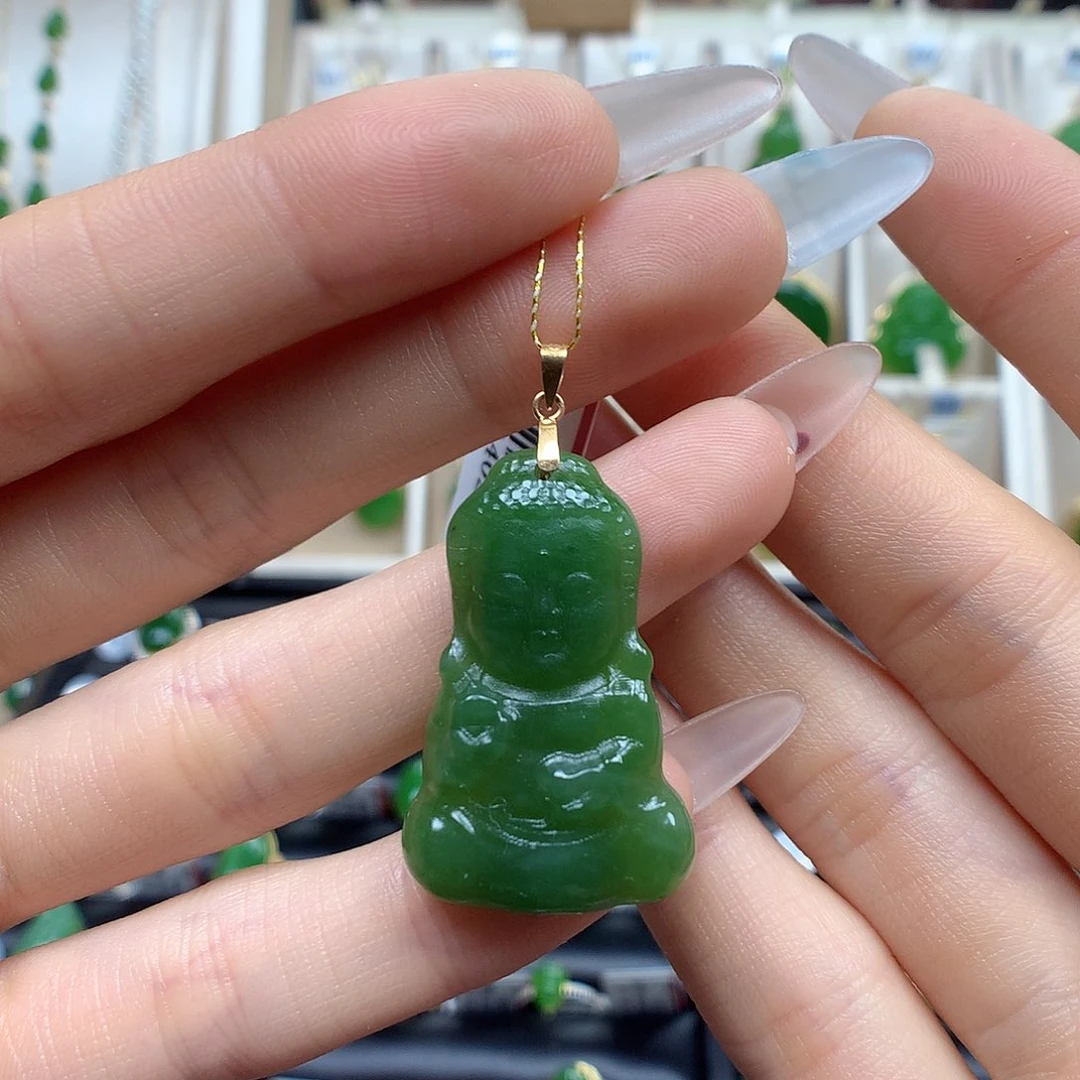 和田玉颈饰18K金镶嵌19×31