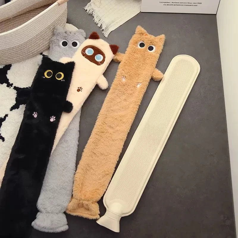 新款高颜值长条喵猫腰带注水毛绒夹腿套加长灌水热水袋大号暖水袋