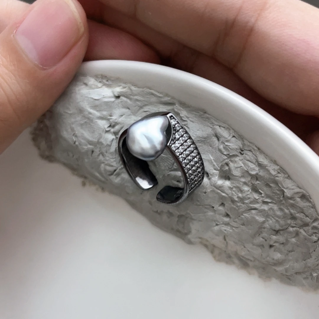 戒指银S925镶嵌海水珍珠