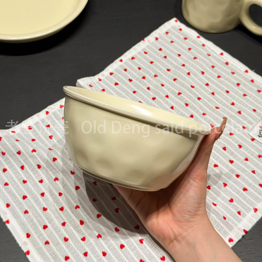 ins奶油风—奶油风轻奢高级感高颜值6英寸家用学生色釉陶瓷大汤碗
