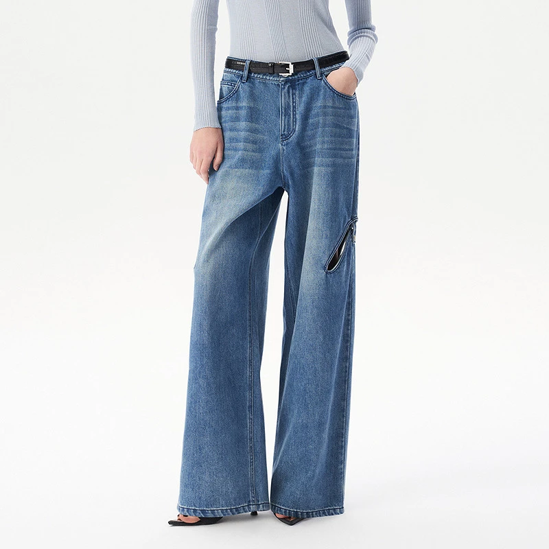 IRO Night 两侧镂空牛仔长裤直筒宽松水洗法式轻奢25早春新款