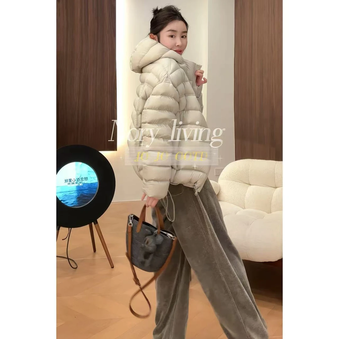 玖玖 2025冬款小众设计双拉链显瘦百搭连帽面包羽绒服 2510C6945