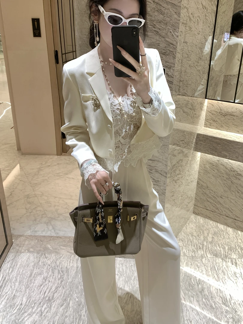 【雅乔定制】月石典藏 白色西服套装女时尚休闲两件套DYDD-25070020