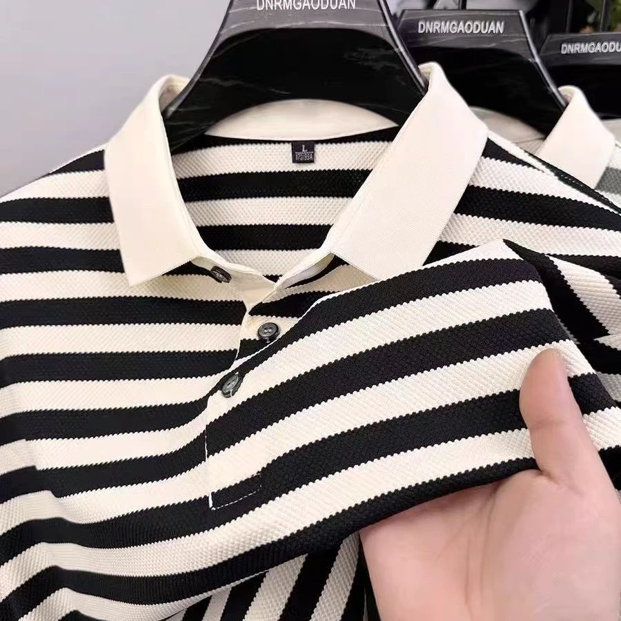 新款夏季条纹POLO衫高档短袖翻领T恤夏天爆款透气舒适时尚男装