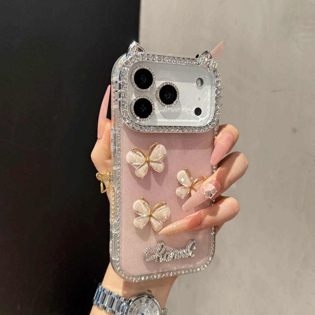 高级双面镶钻蝴蝶结适用苹果17promax手机壳iPhone16pro可爱15女
