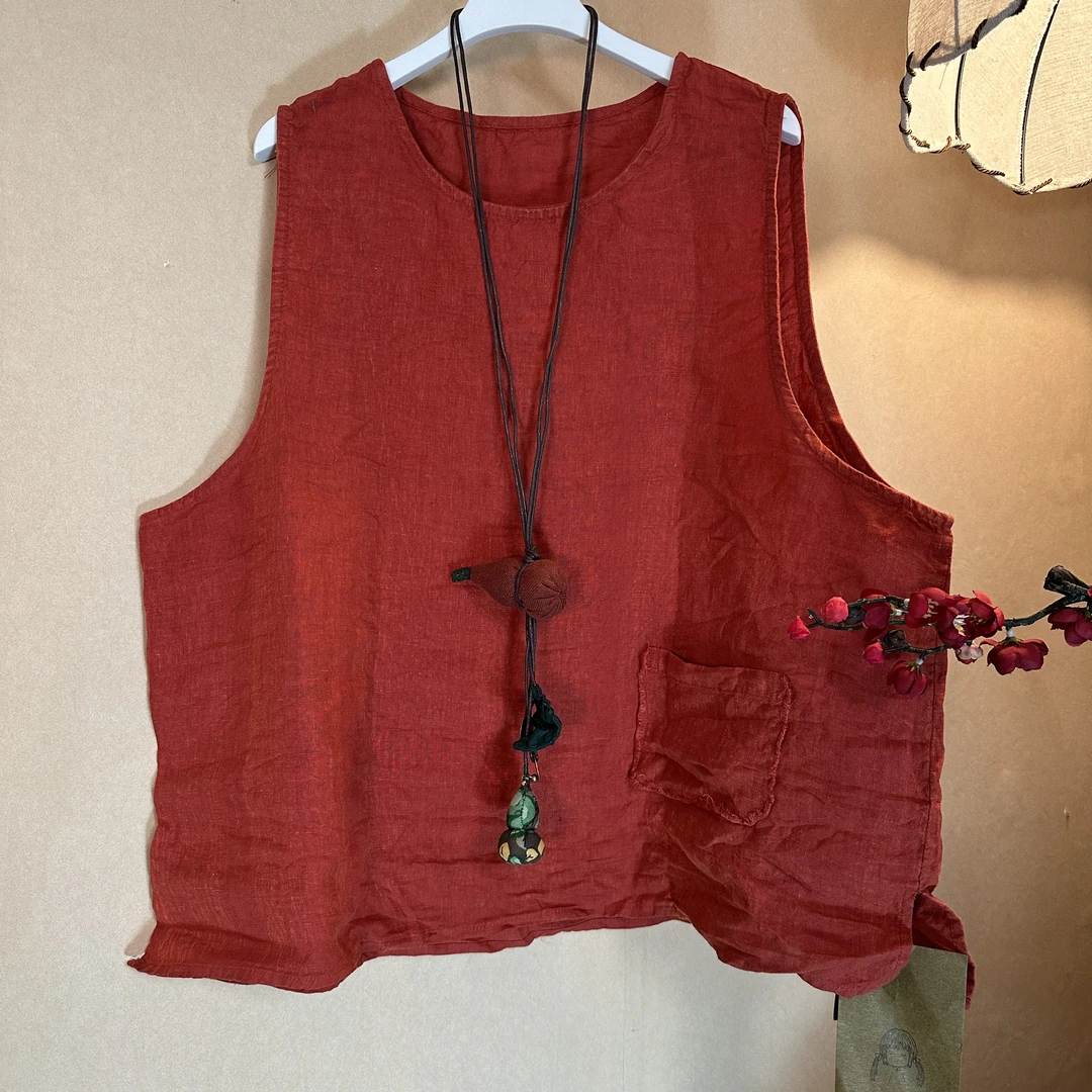 淘衣衣-24-337干洗亚麻手工的擦色大版单穿打底背心（长63胸围124）