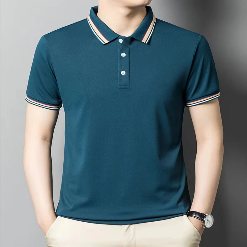 中年男士POLO衫短袖夏季薄款男T恤短袖翻领半截袖透气男上衣