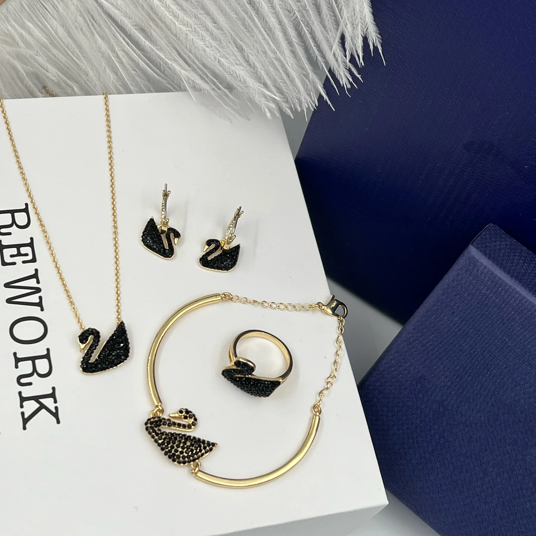 铜项链 Xyuer黑红天鹅首饰套装轻奢百搭小众