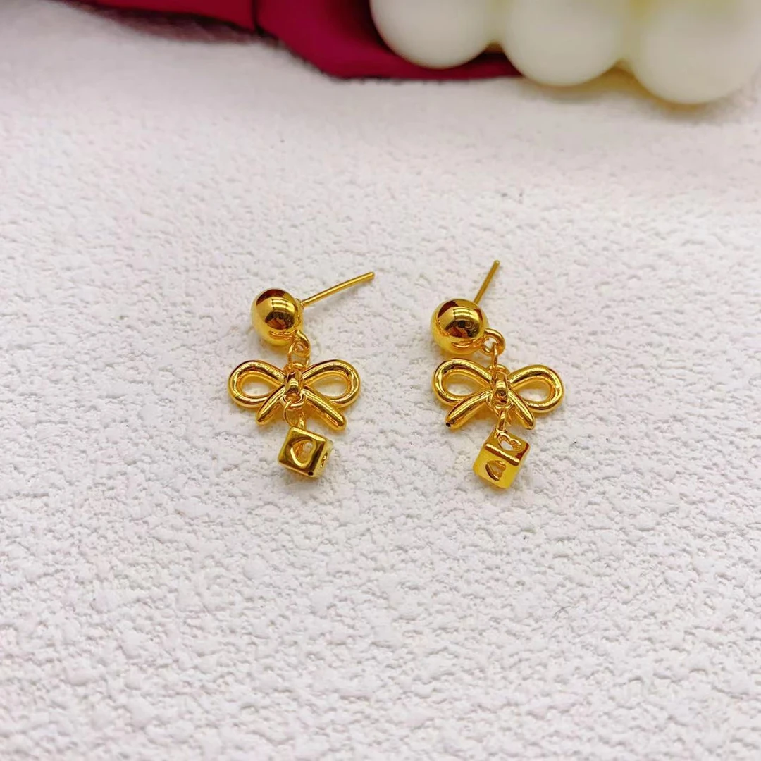 【木韵阁】足金999 5D黄金蝴蝶结提溜耳针时尚黄金时尚 4.29