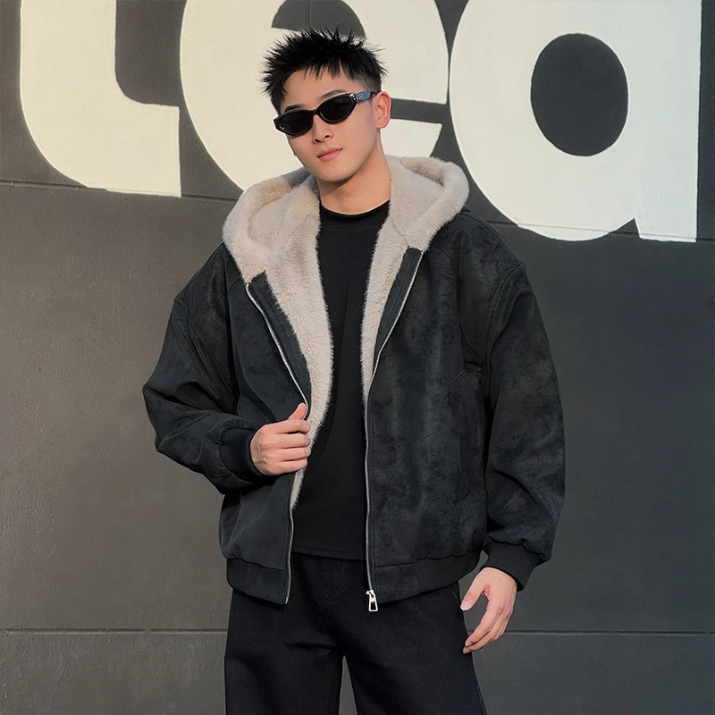 高品质座山雕毛领连帽夹克棉服男冬季加厚保暖韩版短款皮衣外套