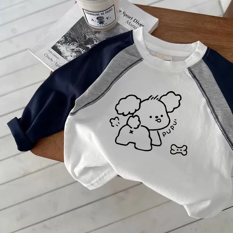 男女童撞色打底衫儿童春秋新款长袖T恤宝宝休闲纯棉插肩袖上衣潮t