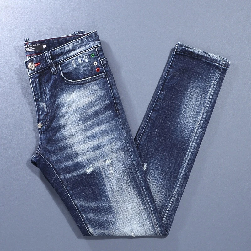 夏季新款牛仔裤男高端水洗时尚简约百搭经典弹力修身小脚裤子潮牌