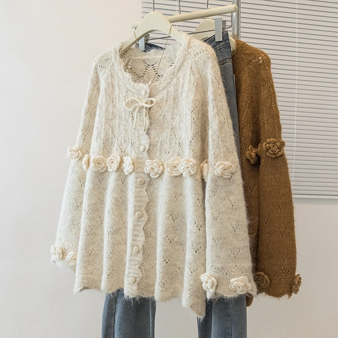 大码胖mm女装2025秋冬新款慵懒风圆领时尚显瘦针织加厚开衫毛衣女