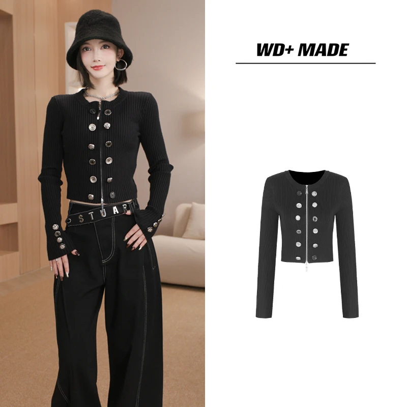 时尚设计师个性高级百搭拉链修身显瘦长袖毛衣上衣