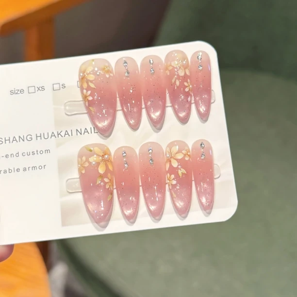 【杏花春雨】气质重工手绘温柔百搭水彩仙气温柔纯欲纯手工穿戴甲