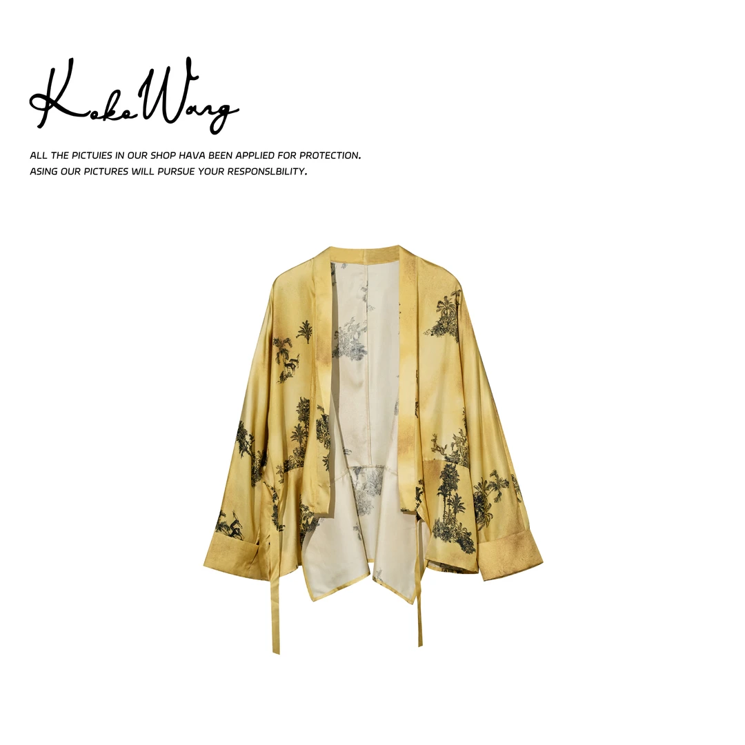 KOKOWANG轻奢高级感100桑蚕丝V领侧绑带提花国风外套525895D01W43