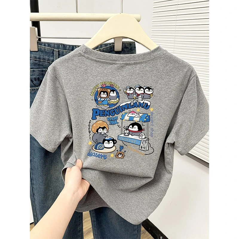 美式潮牌设计感时尚圆领可爱趣味印花正肩短袖t恤女夏季新款上衣