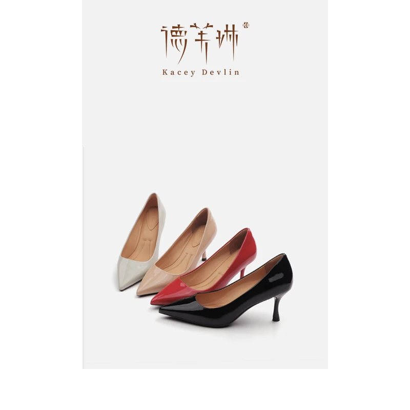 【德芙琳】漆皮经典高跟鞋2025秋季新款流光风经典百搭休息舒适单鞋