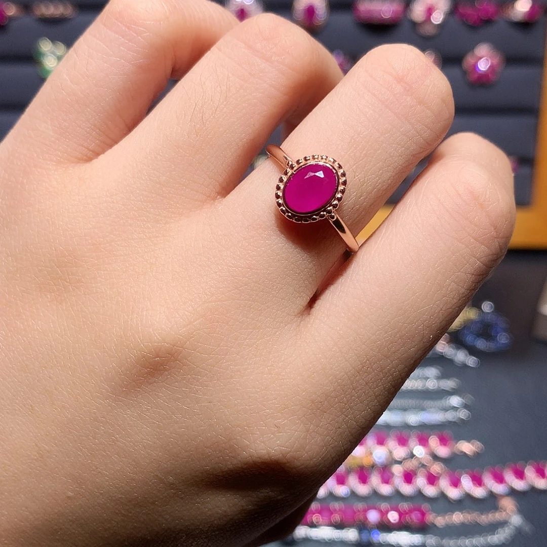 戒指红宝石银S925镶嵌