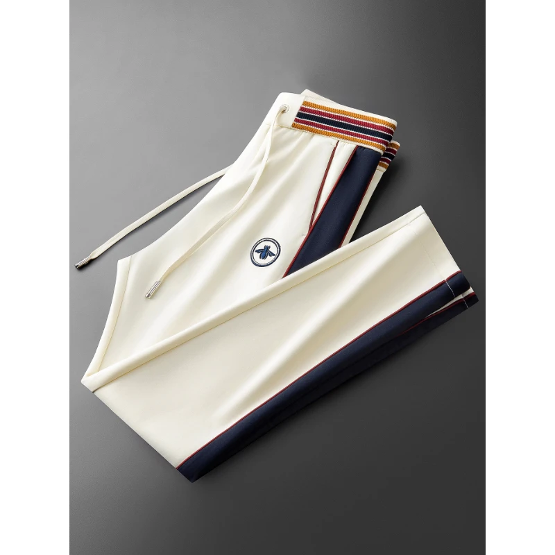 休闲裤男秋季时尚空气层太空棉卫裤撞色拼接显瘦男士运动直筒卫裤