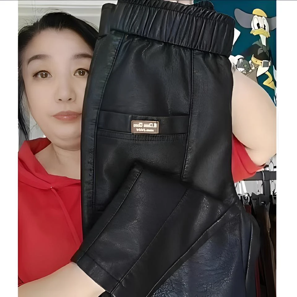 女皮裤加绒加厚直筒裤皮裤秋冬百搭长裤黑色小脚潮流松紧腰皮裤