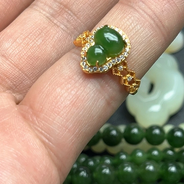 和田玉（碧玉）戒指银S925镶嵌