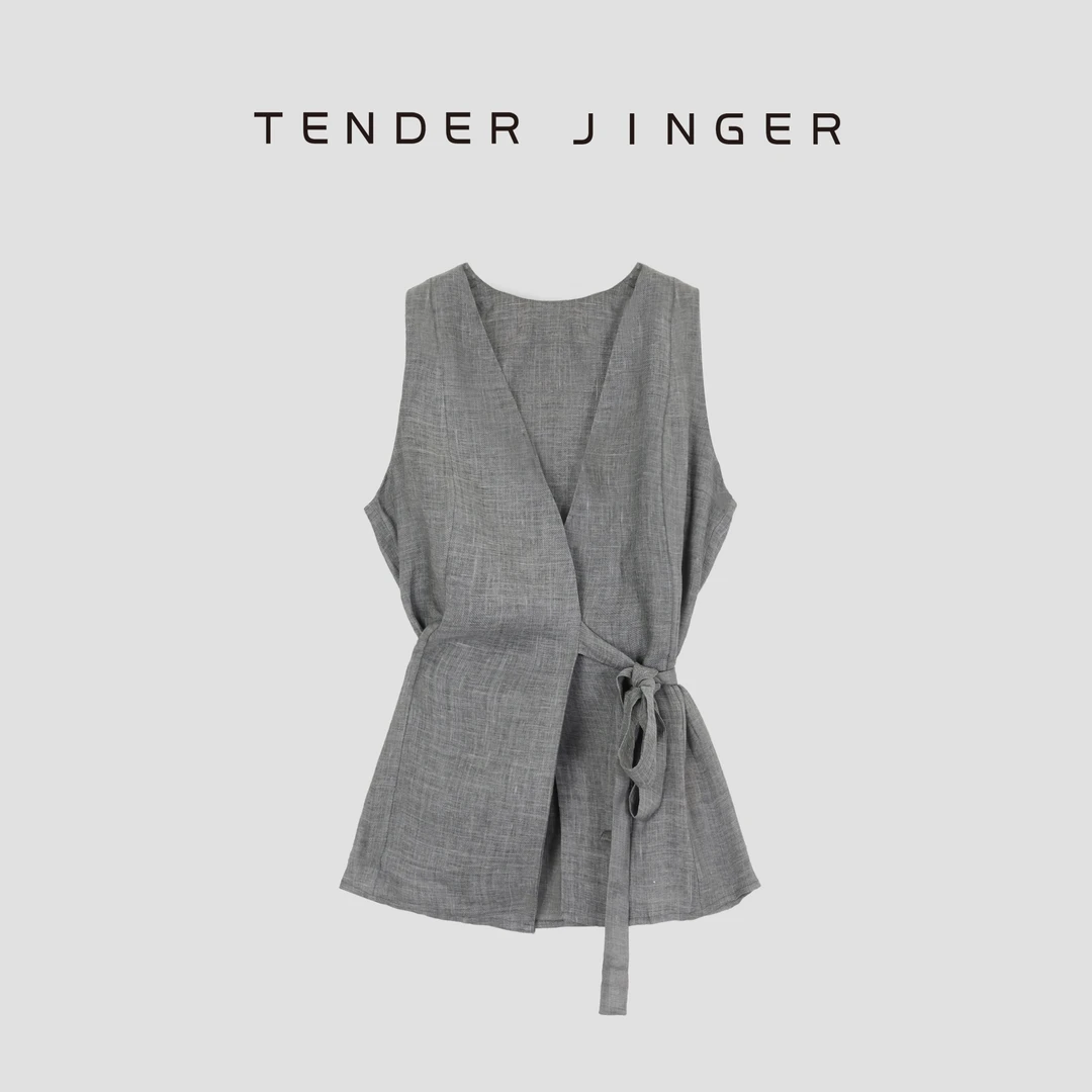 Tender Jinger【疯狂星期三】苎麻天丝混纺系带马甲套装T52BEI30458