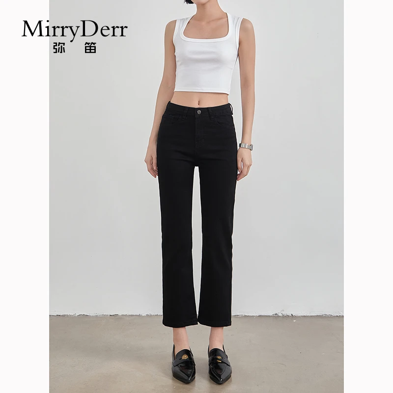 MirryDerr/弥笛高腰黑色直筒牛仔裤女2025夏季新款修身九分烟管裤