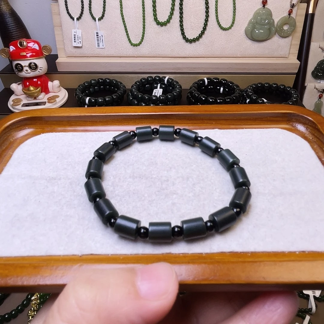 和田玉（青玉）未镶嵌手串新疆沙枣清直筒手串福利款