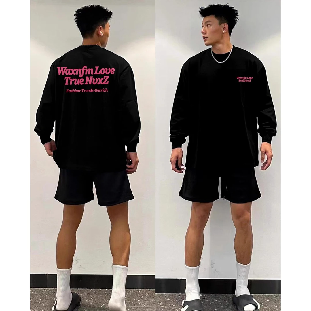 美式字母印花重磅纯棉长袖T恤男秋季潮牌oversize打底衫宽松上衣