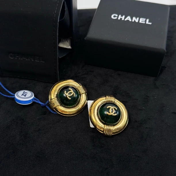 95新 Chanel/香奈儿 香奈儿草帽绿琉璃耳夹